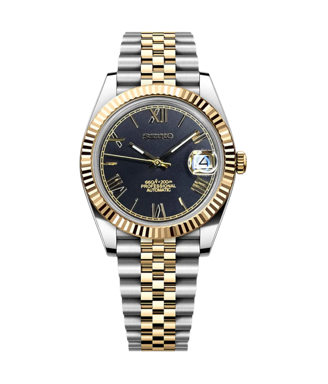 SEIJUST FLUTED TWOTONE BLACK ROMAN-AURO CUSTOM WATCHES