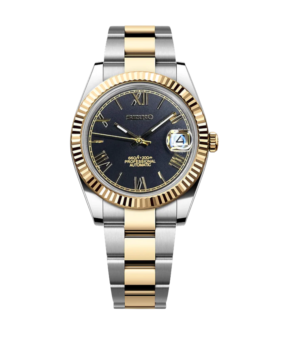 SEIJUST FLUTED TWOTONE BLACK ROMAN-AURO CUSTOM WATCHES